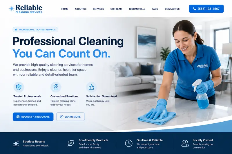 Light, modern cleaning company website designed by La Senda