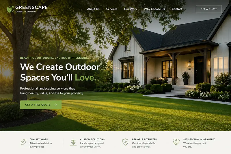 Modern, premium landscaping company website designed by La Senda
