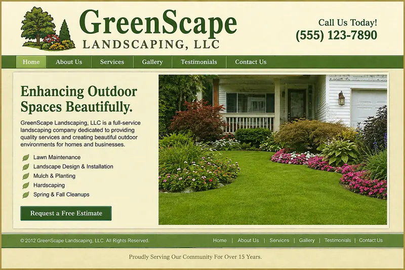 Outdated landscaping company website before redesign