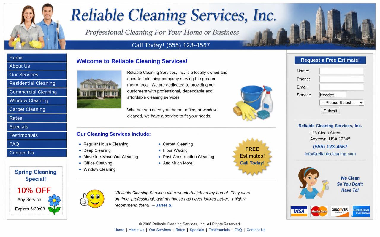 Outdated cleaning company website before redesign